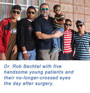 Dr. Rob Bechtel and his five handsome patients with their no-longer-crossed eyes the day after surgery.